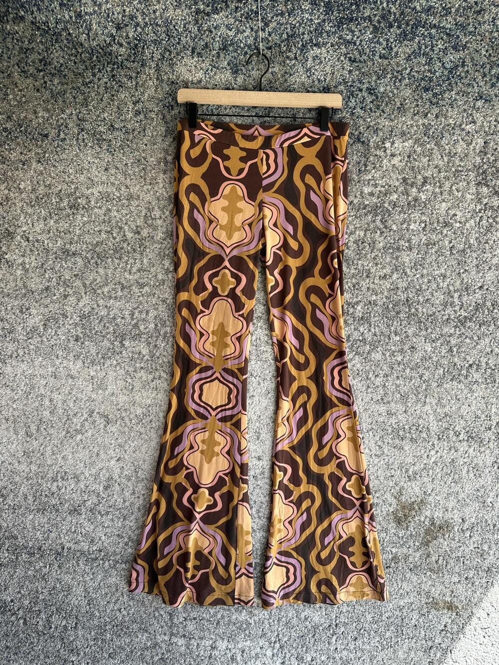 Free People Pants Womens Small Multicolor Retro Geometric Flare Leg Stretch